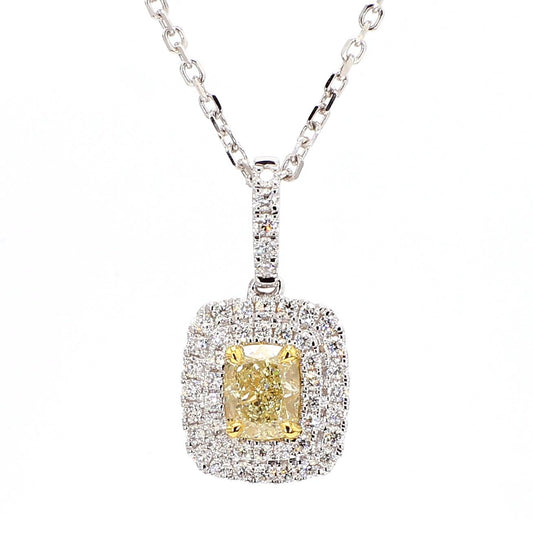 GIA Certified Natural Yellow Cushion Diamond 1.08 Carat TW Gold Drop Pendant