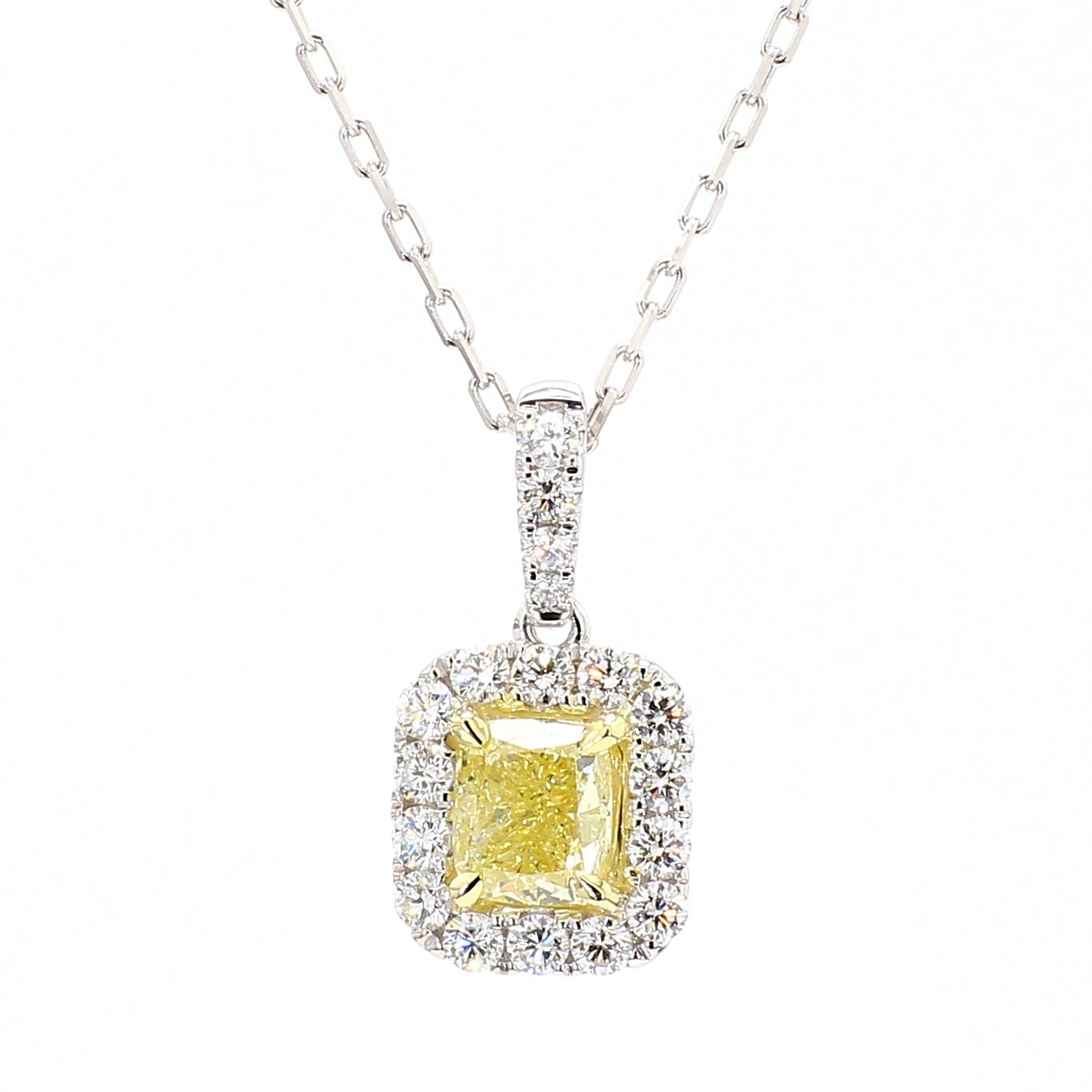 GIA Certified Natural Yellow Cushion Diamond 1.45 Carat TW Gold Drop Pendant