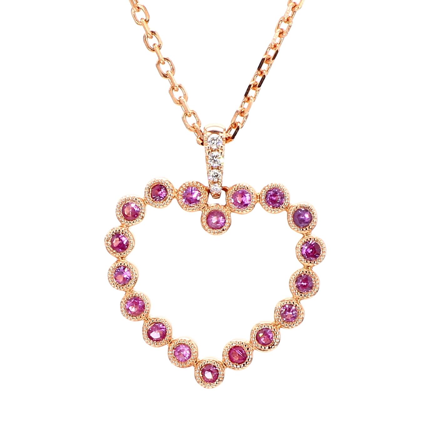 Natural Pink Round Sapphire and White Diamond .33 Carat TW Rose Gold Pendant