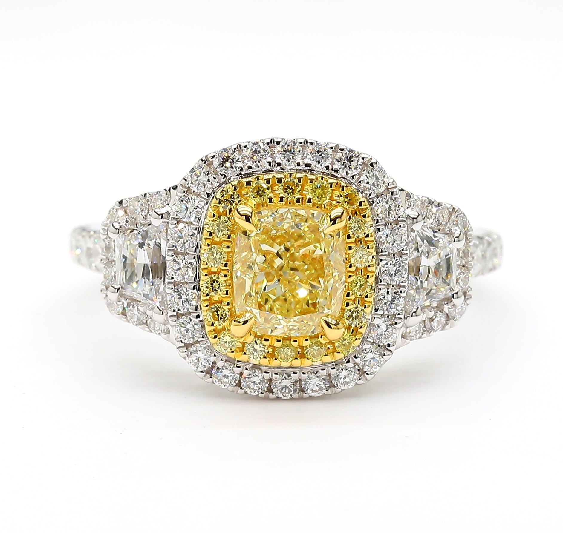 GIA Certified Natural Yellow Cushion Diamond 2.02 Carat TW Gold Cocktail Ring