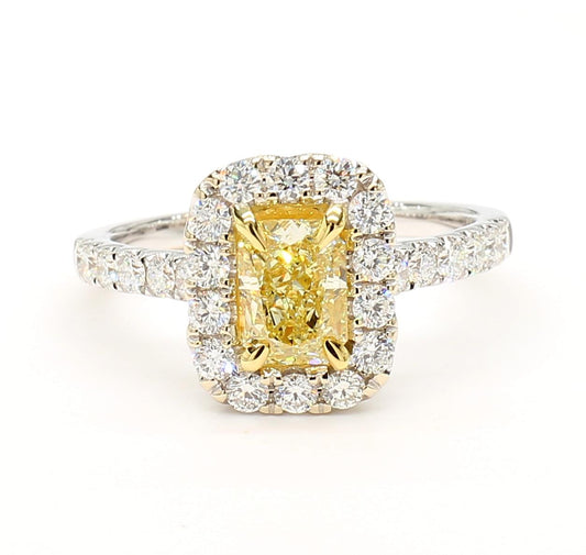 GIA Certified Natural Yellow Radiant Diamond 1.70 Carat TW Gold Cocktail Ring