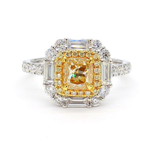 GIA Certified Natural Yellow Cushion Diamond 2.02 Carat TW Gold Cocktail Ring