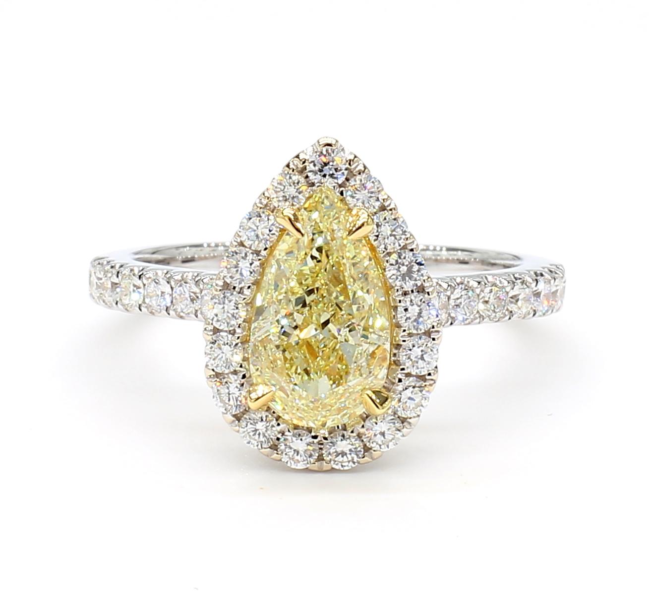 GIA Certified Natural Yellow Pear Diamond 2.18 Carat TW Gold Cocktail Ring