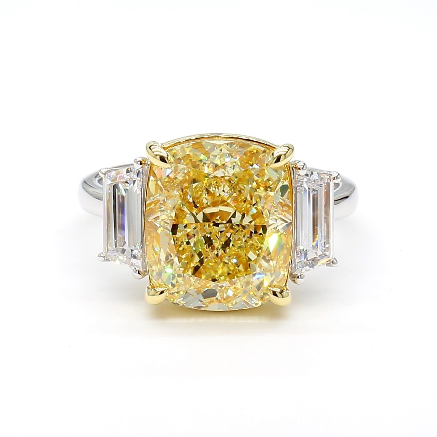 GIA Certified Fancy Yellow Cushion Diamond 7.64 Carat TW Cocktail Ring