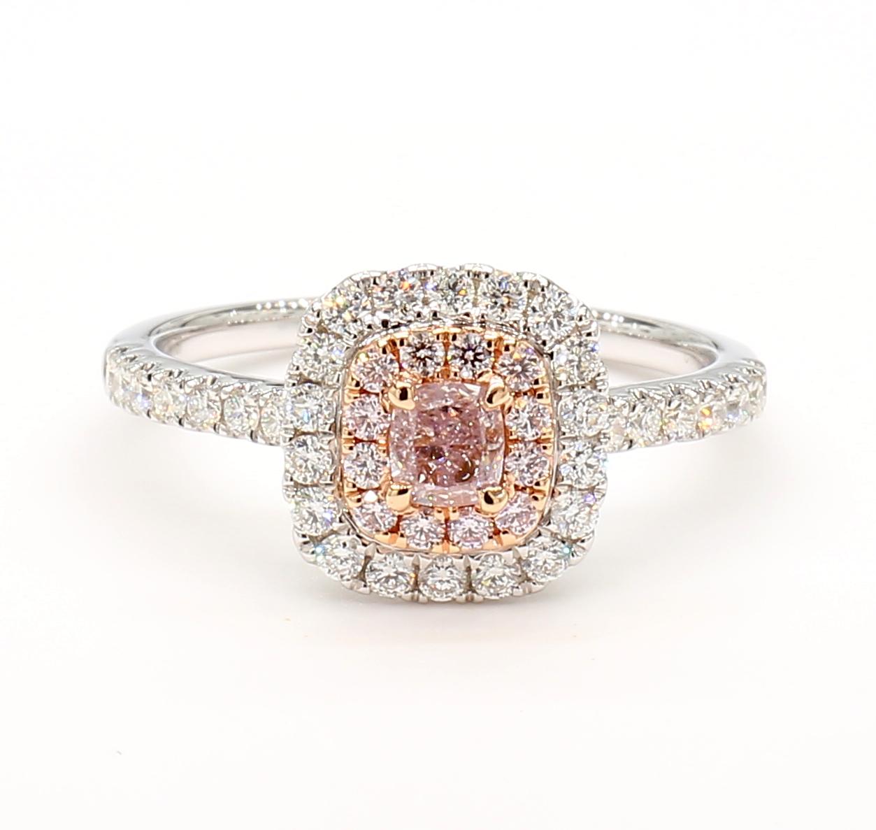 GIA Certified Natural Pink Cushion Diamond 0.74 Carat TW Gold Cocktail Ring