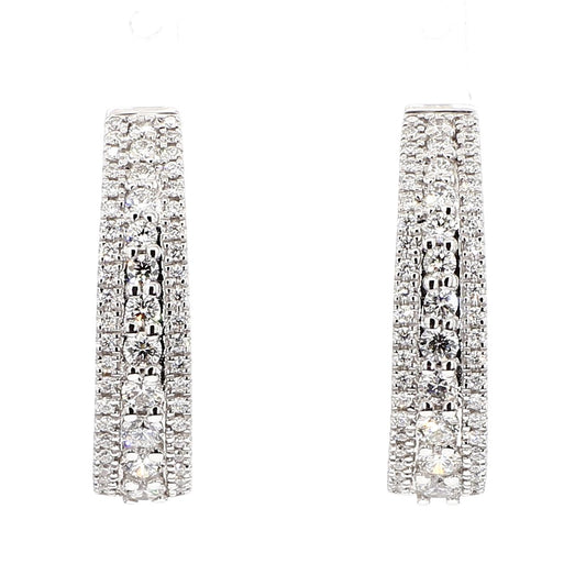 Natural White Round Diamond 1.01 Carat TW White Gold Hoop Earrings