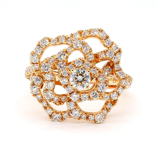 Natural White Round Diamond 1.33 Carat TW Rose Gold Cocktail Ring