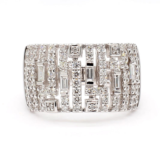 Natural White Baguette Diamond 0.68 Carat TW White Gold Cocktail Ring