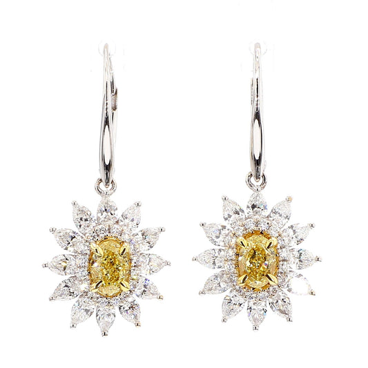 Natural Yellow Pear Diamond 2.80 Carat TW Gold Drop Earrings