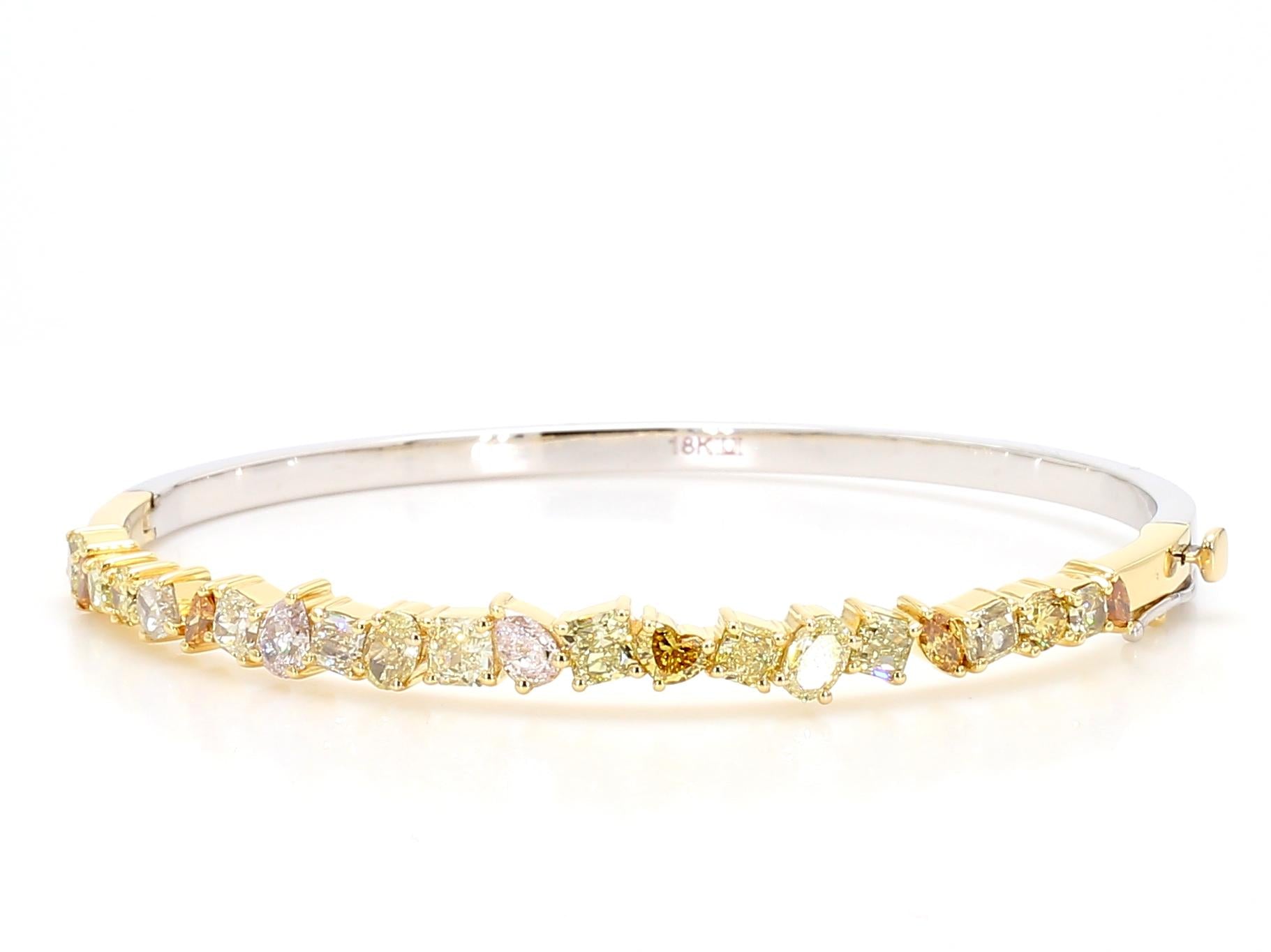 Natural Fancy Color Mix Diamond 3.30 Carat TW Gold Cuff Bracelet