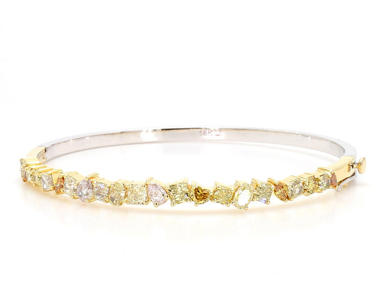 Natural Fancy Color Mix Diamond 3.30 Carat TW Gold Cuff Bracelet