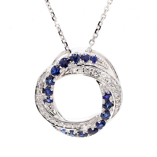 Natural Blue Round Sapphire and White Diamond 0.78 Carat TW Gold Drop Pendant