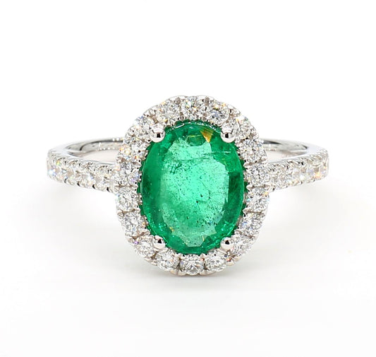 Natural Oval Emerald and White Diamond White Gold 2.46 Carat TW Cocktail Ring