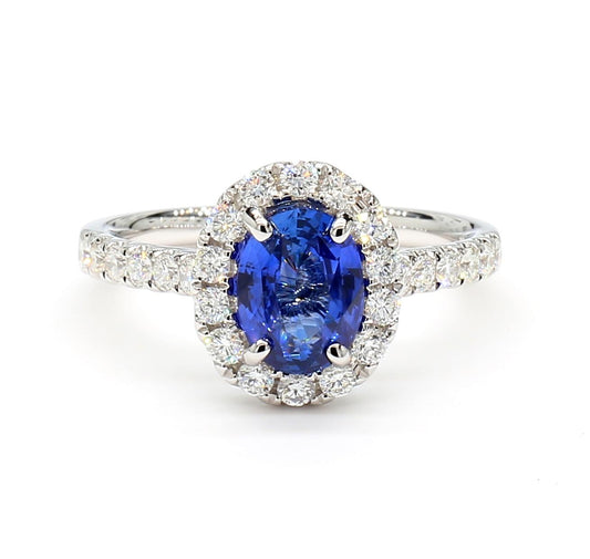 Natural Blue Oval Sapphire and White Diamond 2.07 Carat TW Gold Cocktail Ring