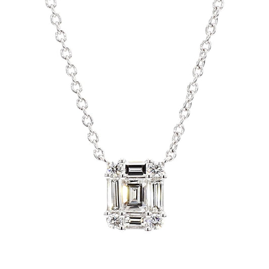 Natural White Baguette Diamond 0.85 Carat TW White Gold Drop Necklace