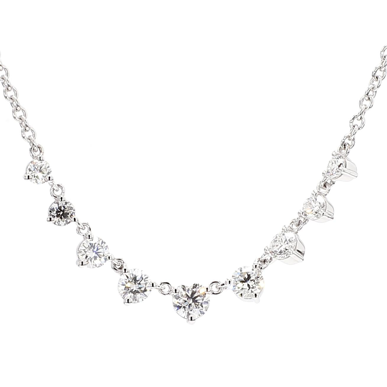 Natural White Round Diamond .69 Carat TW White Gold Drop Necklace