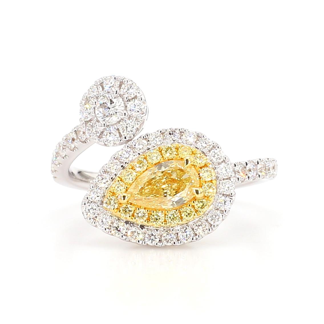 GIA Certified Natural Yellow Pear Diamond 1.30 Carat TW Gold Cocktail Ring