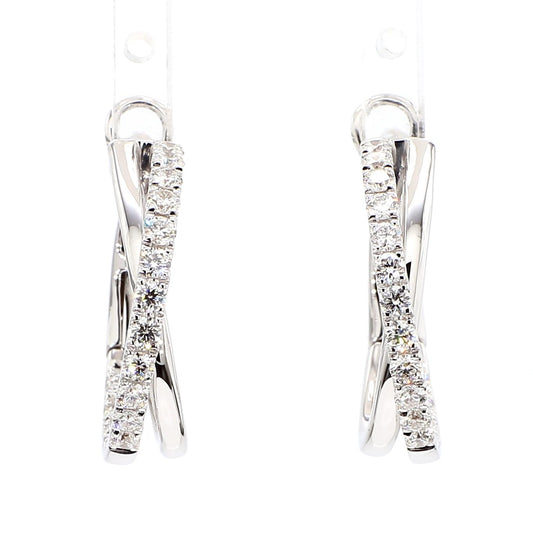 Natural White Round Diamond 0.97 Carat TW White Gold Hoop Earrings