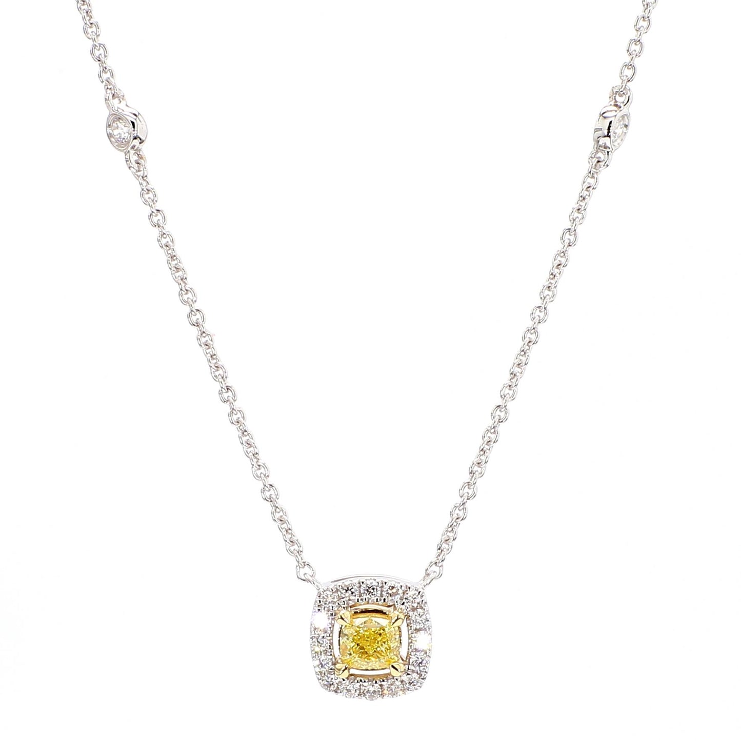 Natural Yellow Cushion Diamond 0.43 Carat TW Gold Drop Necklace