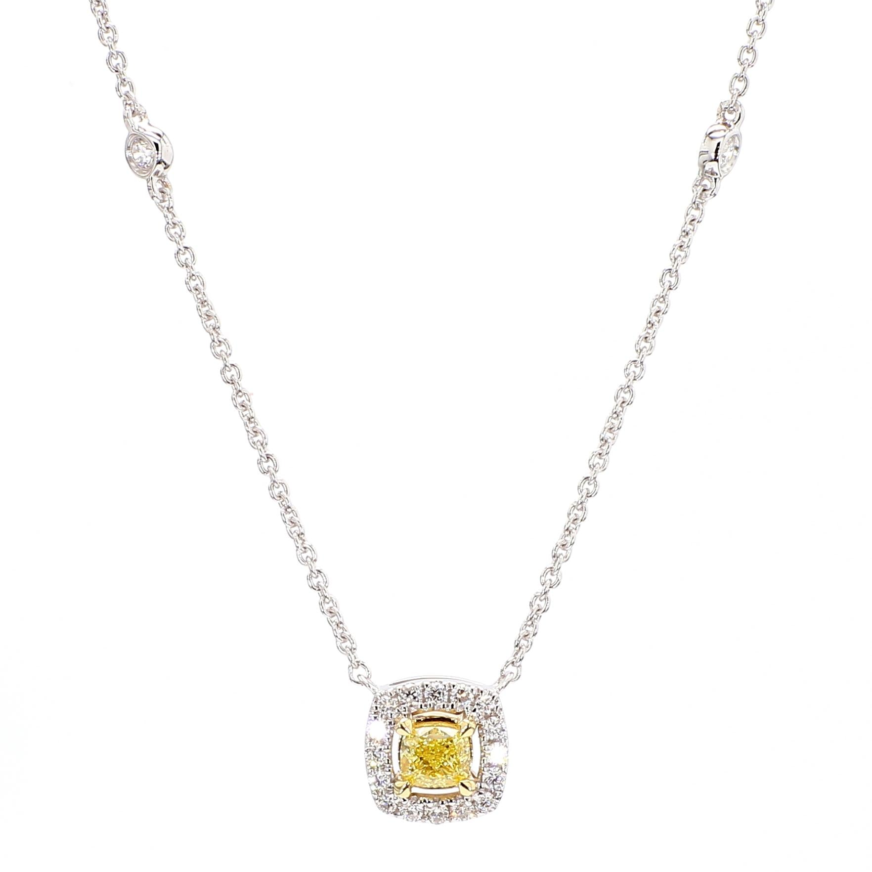 Natural Yellow Cushion Diamond 0.43 Carat TW Gold Drop Necklace