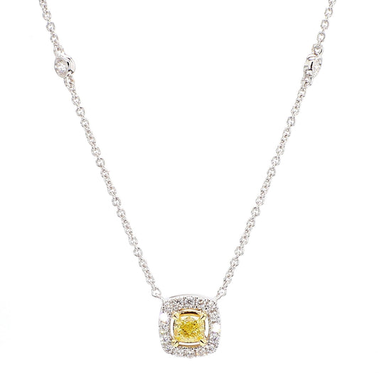 Natural Yellow Cushion Diamond 0.43 Carat TW Gold Drop Necklace