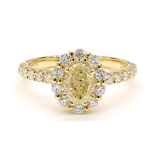 Natural Yellow Oval and White Diamond 1.25 Carat TW Yellow Gold Cocktail Ring