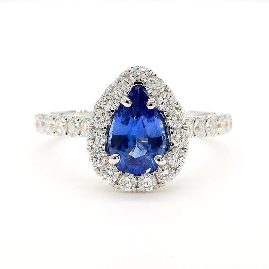 Natural Blue Pear Sapphire and White Diamond 1.92 Carat TW Gold Cocktail Ring