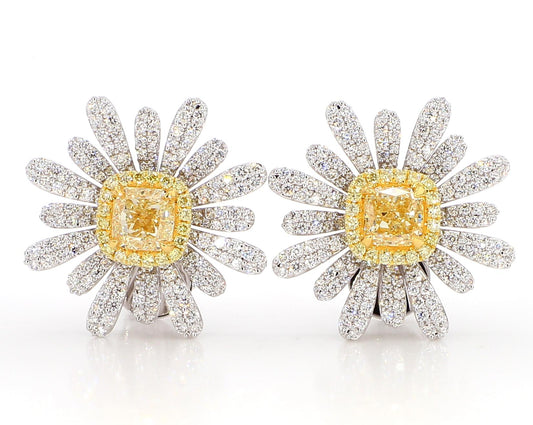 GIA Certified Natural Yellow Radiant Diamond 3.44 Carat TW Gold Stud Earrings