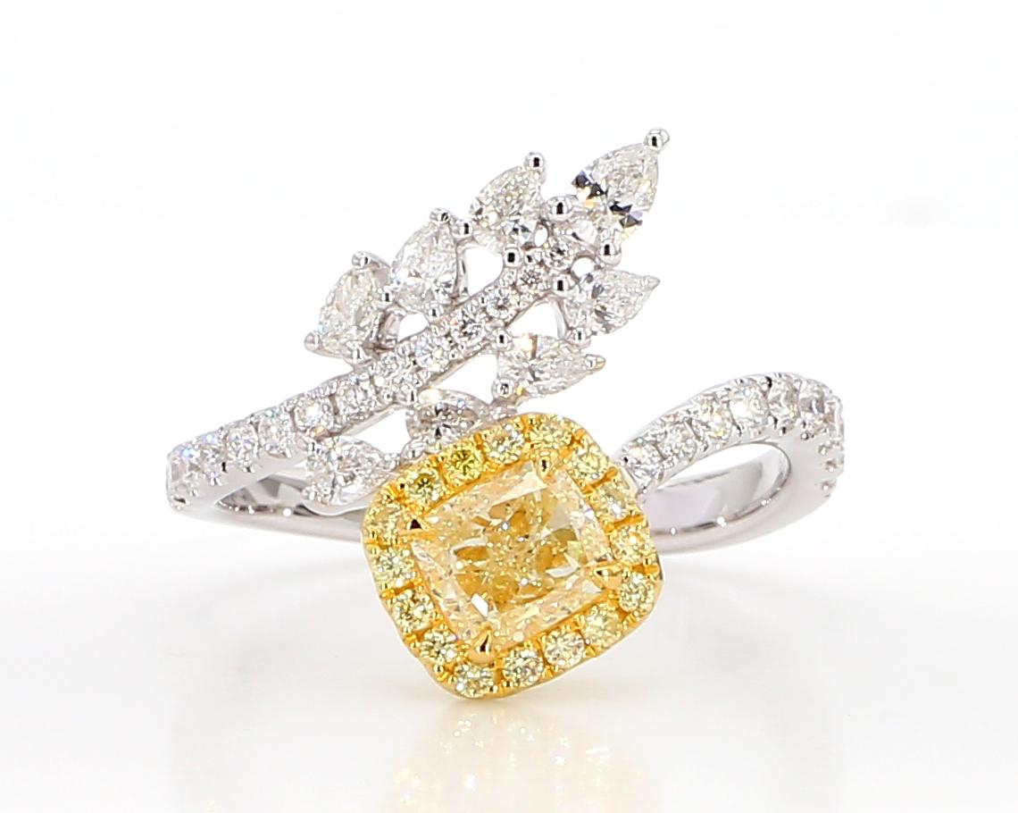 GIA Certified Natural Yellow Cushion Diamond 1.59 Carat TW Gold Cocktail Ring