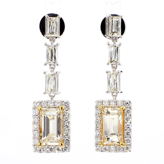 GIA Certified Natural Yellow Baguette Diamond 6.57 Carat TW Gold Drop Earrings