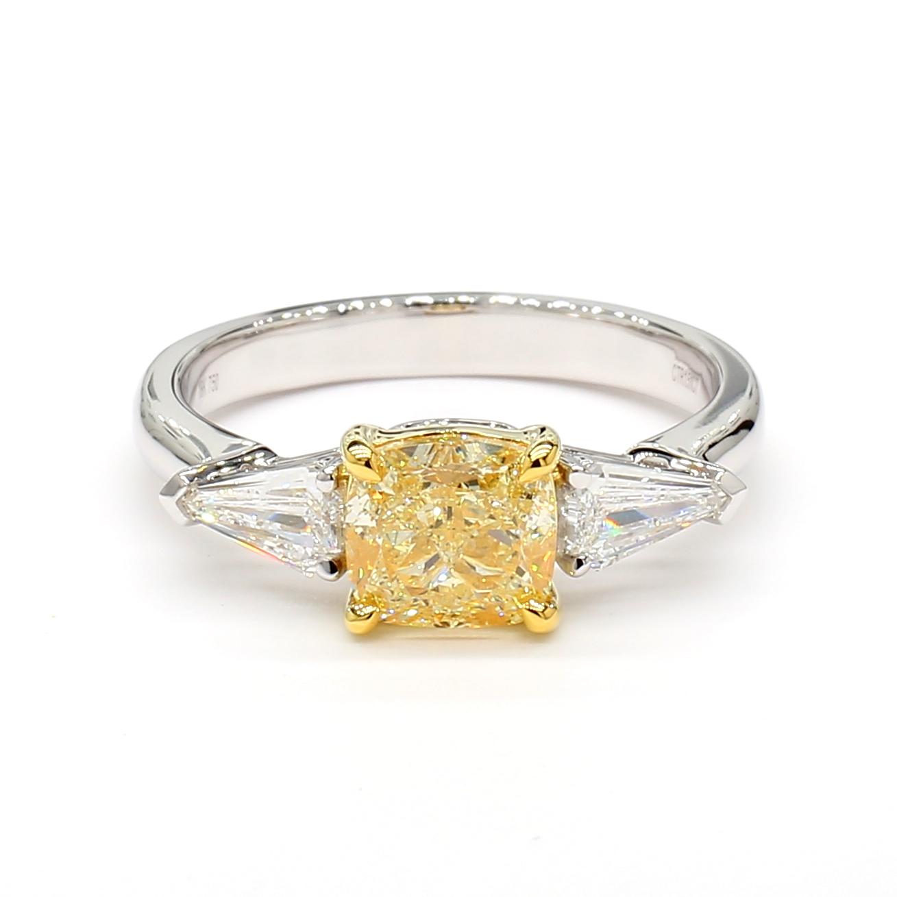 GIA Certified Natural Yellow Cushion Diamond 1.84 Carat TW Gold Cocktail Ring