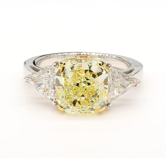 GIA Certified Natural Yellow Radiant Diamond 5.17 Carat TW Plat Cocktail Ring