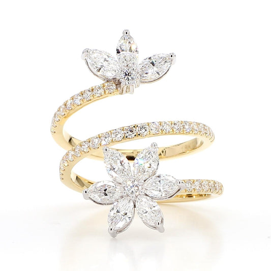 Natural White Marquise Diamond 1.91 Carat TW Gold Cocktail Ring