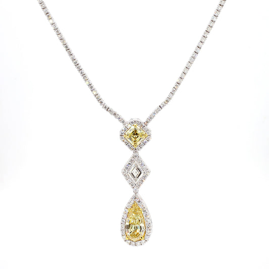 GIA Certified Natural Yellow Pear Diamond 6.35 Carat TW Gold Necklace