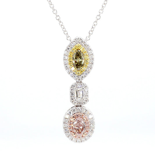 GIA Certified Fancy Pink Oval Diamond 2.19 Carat TW Gold Drop Necklace