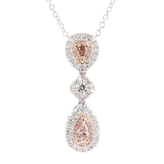 GIA Certified Natural Pink Pear Diamond 1.24 Carat TW Gold Drop Necklace