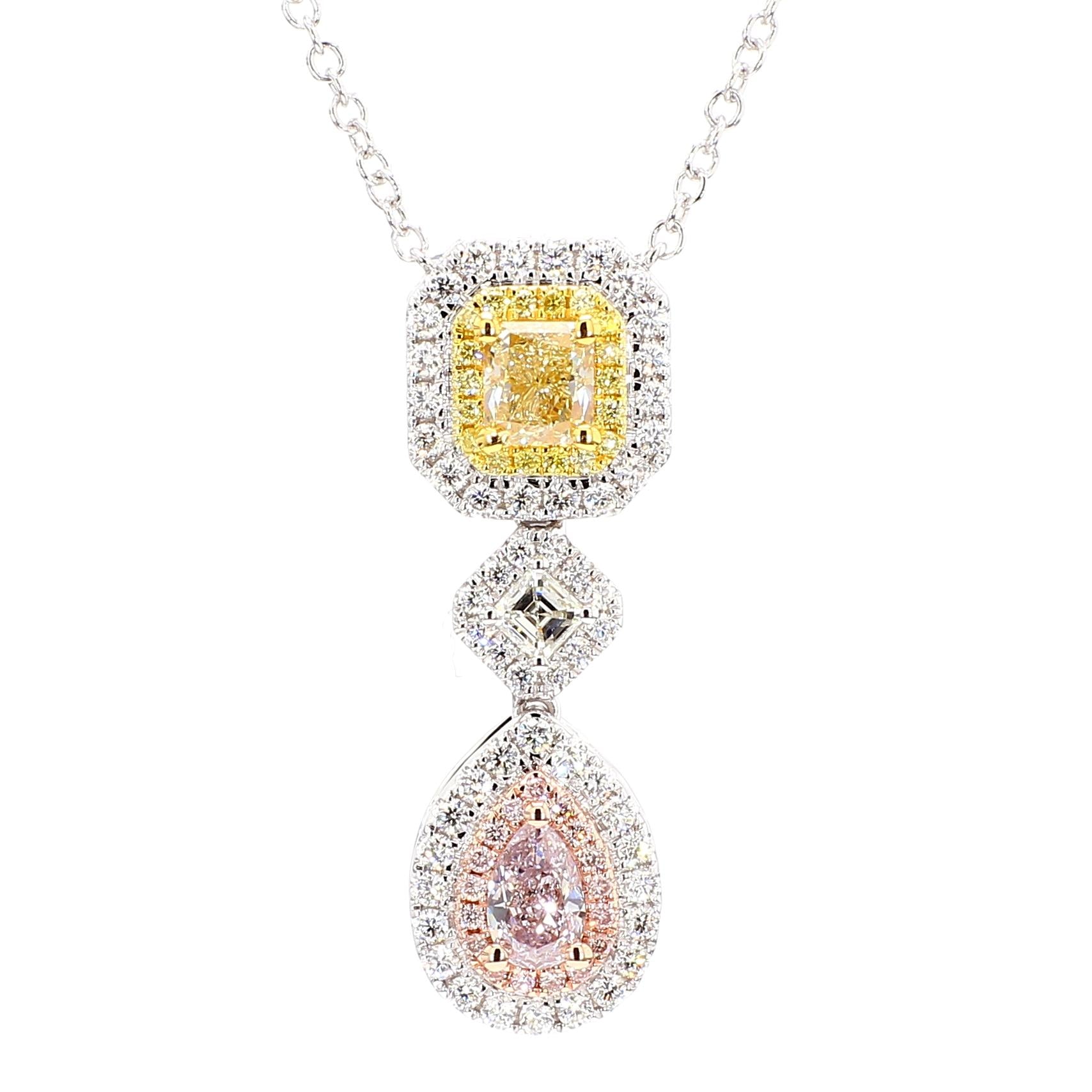 GIA Certified Fancy Pink Pear Diamond 1.95 Carat TW Gold Drop Necklace