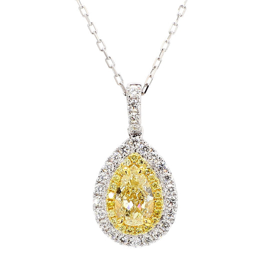 GIA Certified Natural Yellow Pear Diamond 2.25 Carat TW Gold Drop Pendant