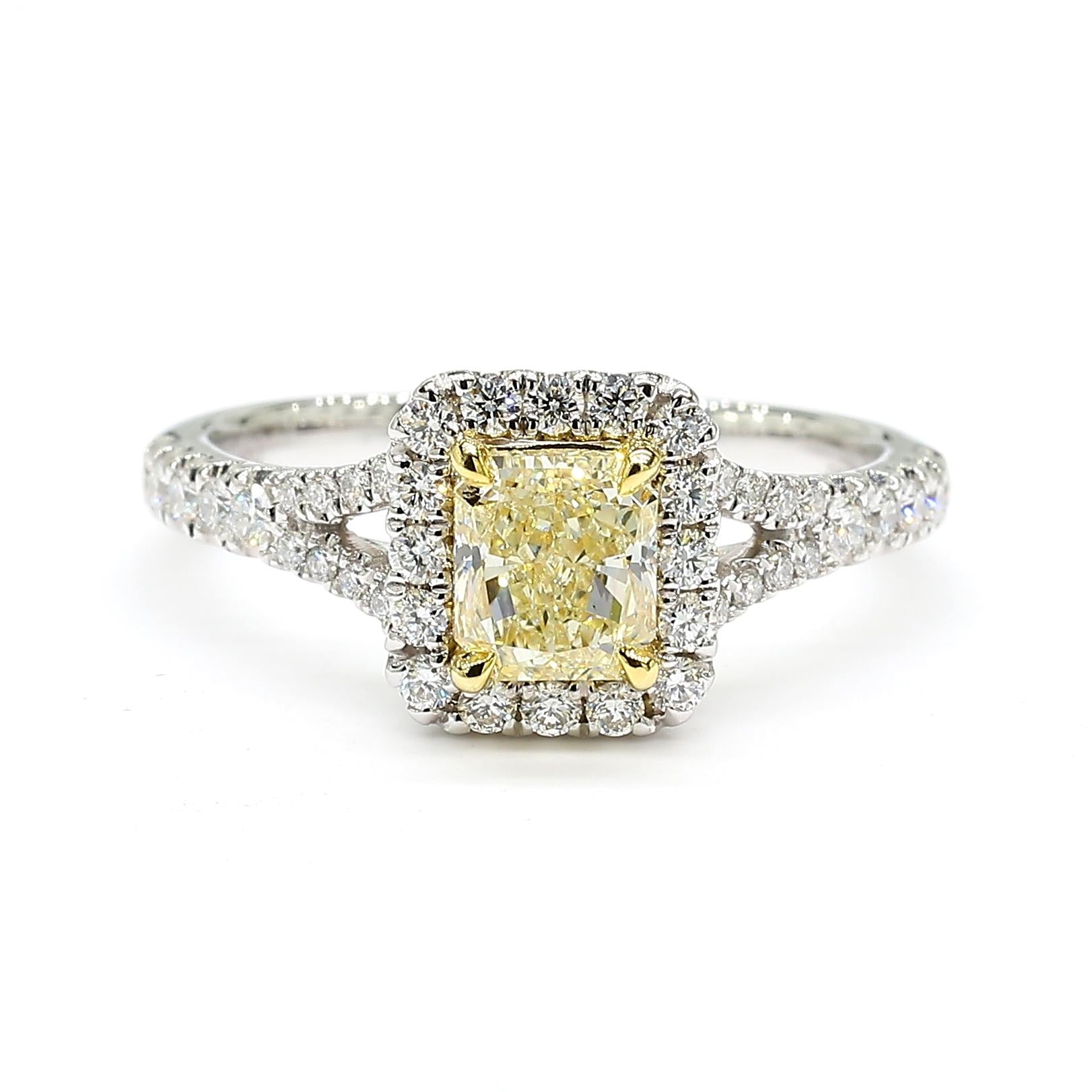 GIA Certified Natural Yellow Radiant Diamond 1.24 Carat TW Gold Cocktail Ring