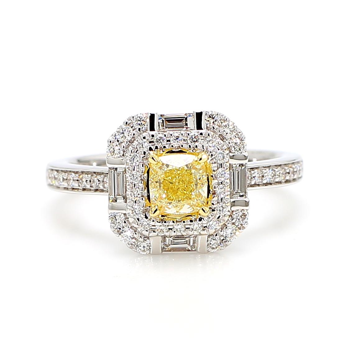 Natural Yellow Cushion Diamond 1.24 Carat TW Gold Cocktail Ring