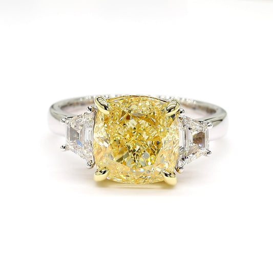 GIA Certified Natural Yellow Cushion Diamond 5.59 Carat TW Gold Cocktail Ring