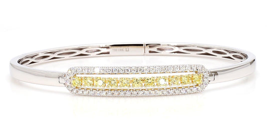 Natural Yellow Round and White Diamond 1.09 Carat TW Gold Cuff Bracelet