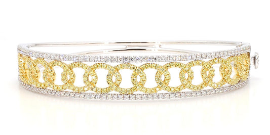 Natural Yellow Round and White Diamond 2.06 Carat TW Gold Cuff Bracelet