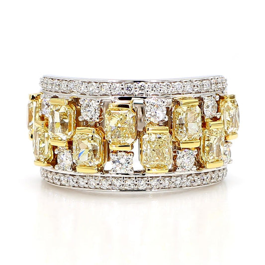 Natural Yellow Radiant Diamond 3.63 Carat TW Gold Cocktail Ring