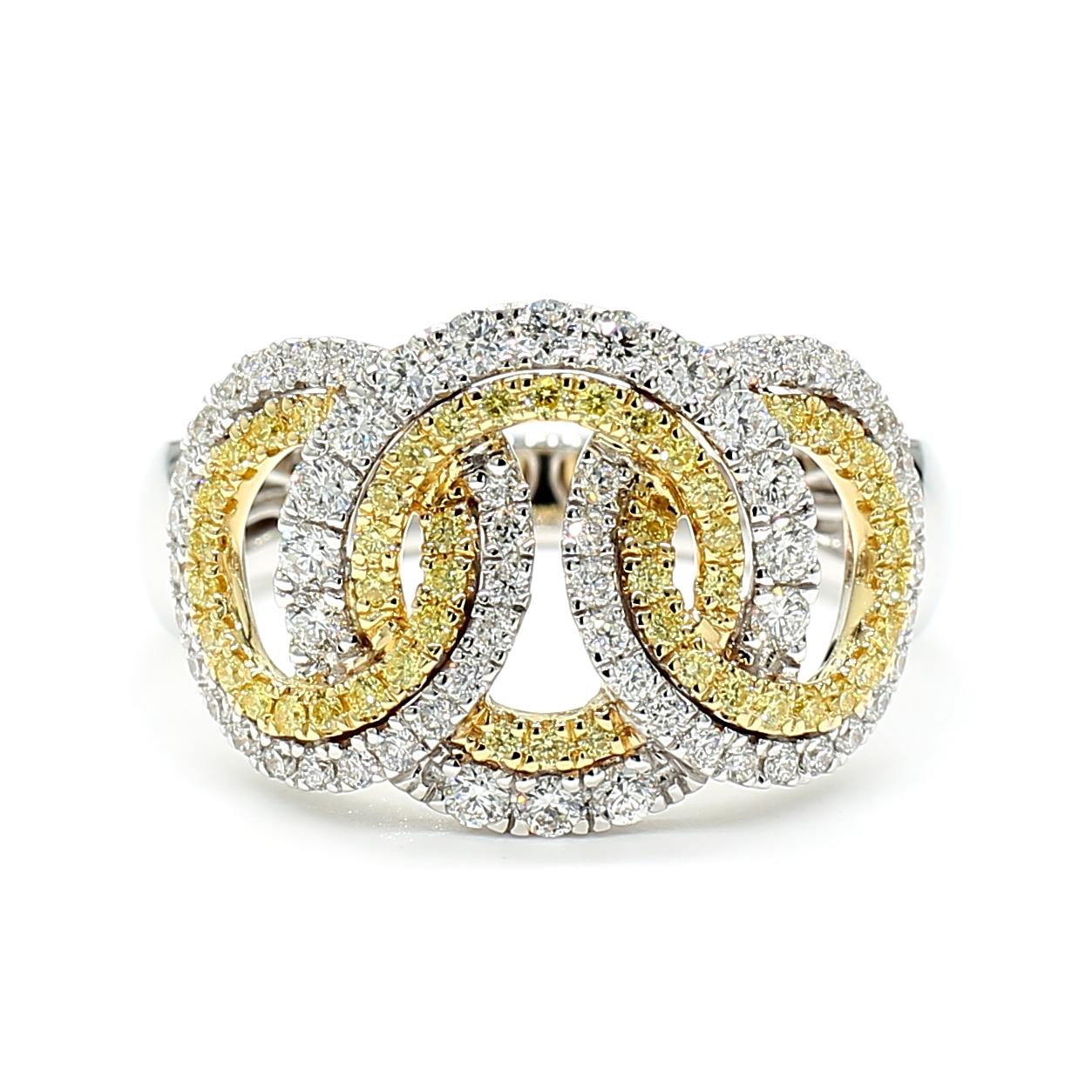 Natural Yellow Round Diamond 0.69 Carat TW Gold Cocktail Ring