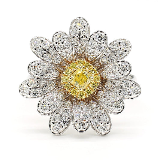 Natural Yellow Cushion Diamond 1.23 Carat TW Gold Cocktail Ring