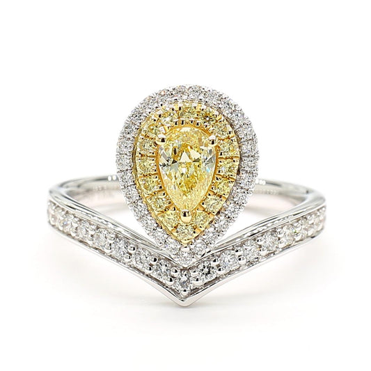 Natural Yellow Pear Diamond 0.79 Carat Tw Gold Cocktail Ring