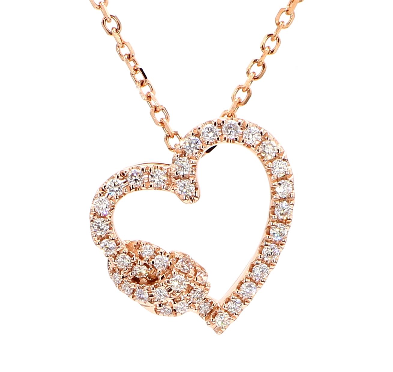 Natural White Round Diamond 0.34 Carat TW Rose Gold Drop Pendant