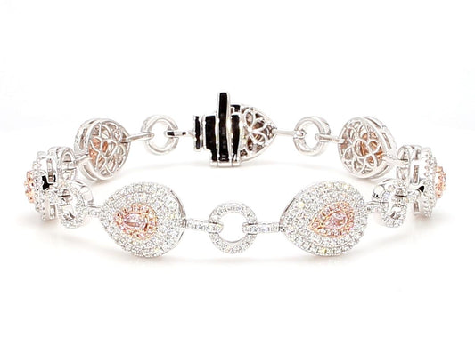 GIA Certified Natural Pink Pear Diamond 3.30 Carat TW Gold Tennis Bracelet