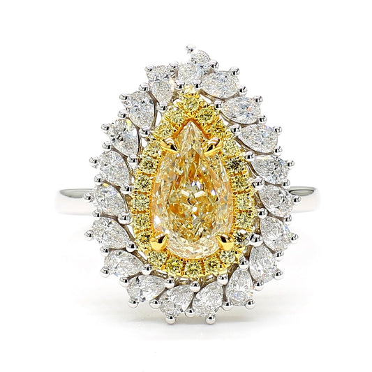 GIA Certified Natural Yellow Pear Diamond 2.66 Carat TW Gold Cocktail Ring
